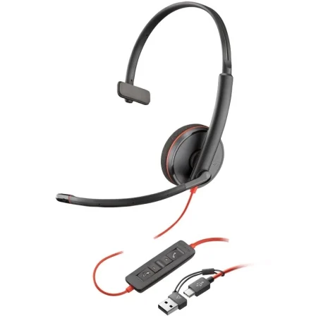 Poly Blackwire 3210 Auriculares Monoaurales USB-C con Adaptador USB-A